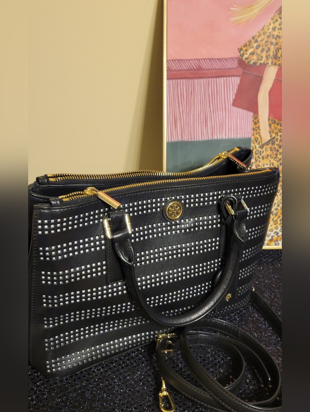 Tory Burch Black Studded Double-Zip Tote